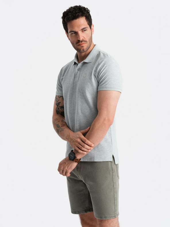 Ombre Clothing Tricou polo basic gri deschis pentru bărbați Ombre Clothing