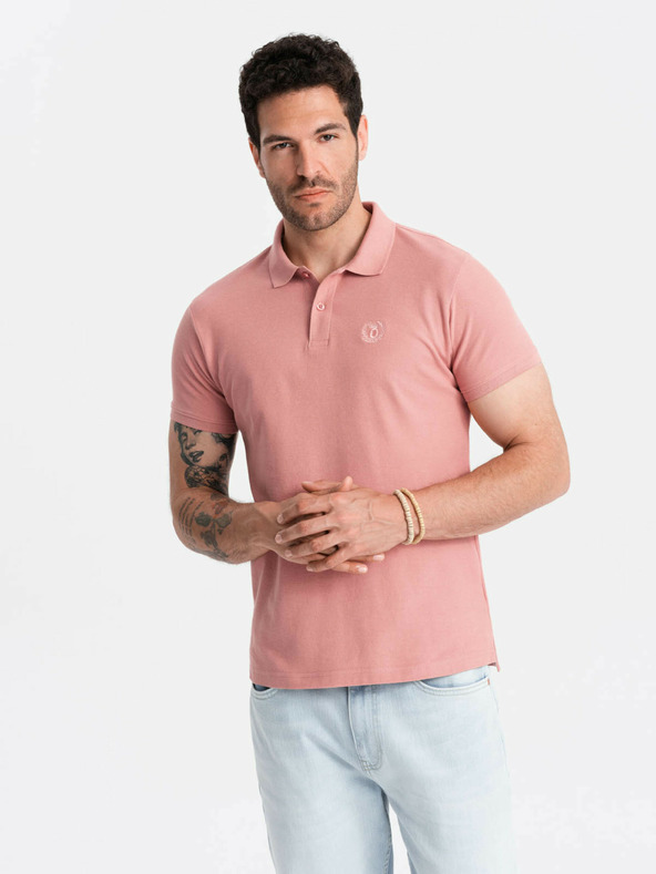 Ombre Clothing Tricou polo de bază roz pentru bărbați Ombre Clothing