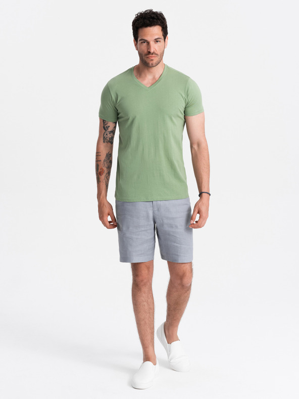 Ombre Clothing Tricou clasic BASIC cu decolteu în V din bumbac pentru bărbați - verde V11 OM-TSBS-0145 Îmbrăcăminte Ombre