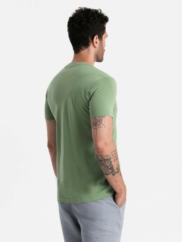 Ombre Clothing Tricou clasic BASIC cu decolteu în V din bumbac pentru bărbați - verde V11 OM-TSBS-0145 Îmbrăcăminte Ombre
