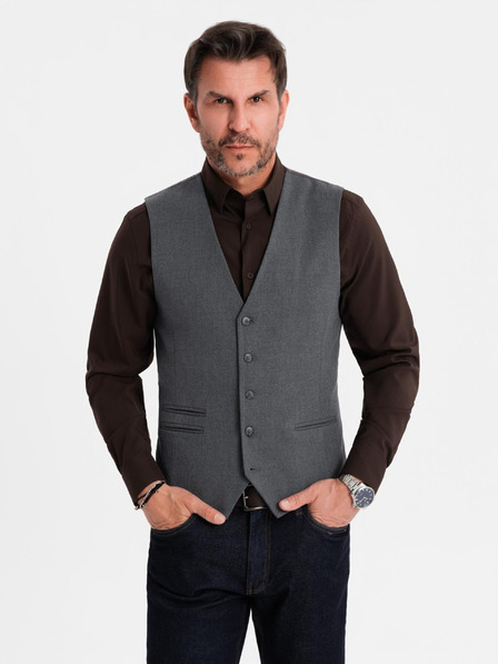 Ombre Clothing Vestă gri de costum pentru bărbați cu detalii clasice și căptușeală