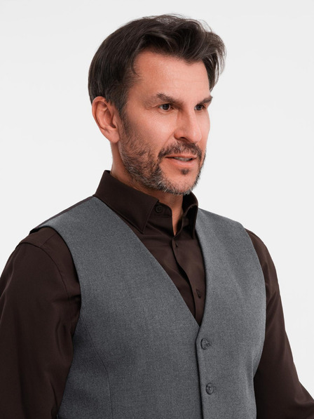 Ombre Clothing Vestă gri de costum pentru bărbați cu detalii clasice și căptușeală