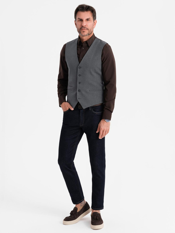 Ombre Clothing Vestă gri de costum pentru bărbați cu detalii clasice și căptușeală