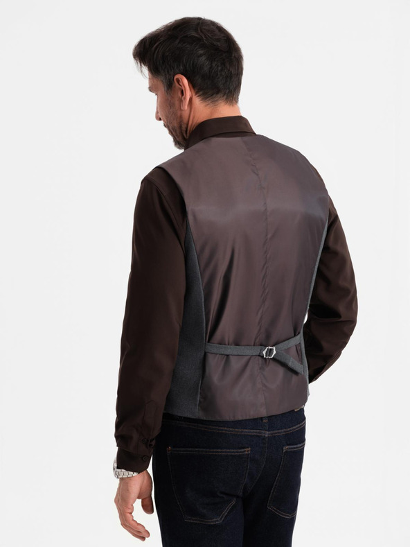 Ombre Clothing Vestă gri de costum pentru bărbați cu detalii clasice și căptușeală