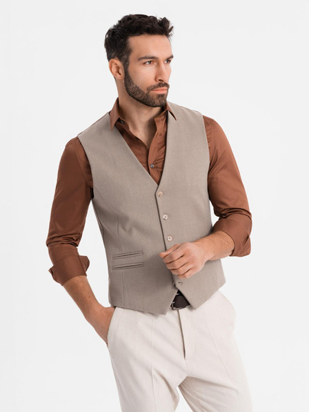 Ombre Clothing Vestă bej de costum pentru bărbați cu detalii clasice și căptușeală
