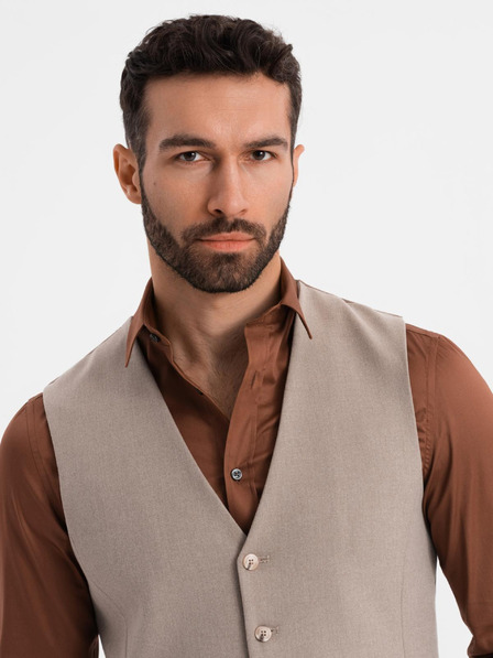 Ombre Clothing Vestă bej de costum pentru bărbați cu detalii clasice și căptușeală