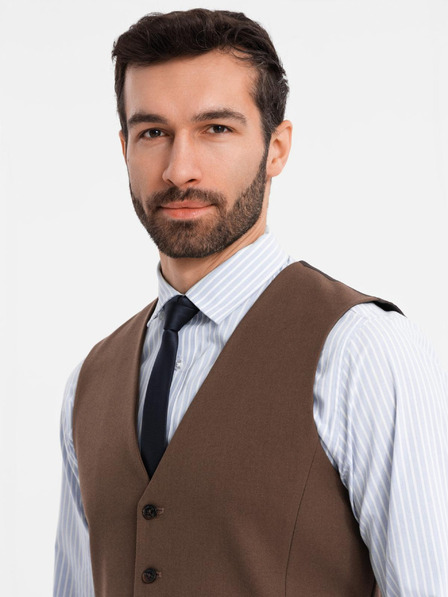 Ombre Clothing Vestă maro de costum pentru bărbați cu detalii clasice și căptușeală