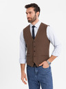 Ombre Clothing Vestă maro de costum pentru bărbați cu detalii clasice și căptușeală