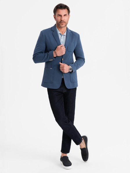 Ombre Clothing Sacou albastru SLIM cu textură fină pentru bărbați
