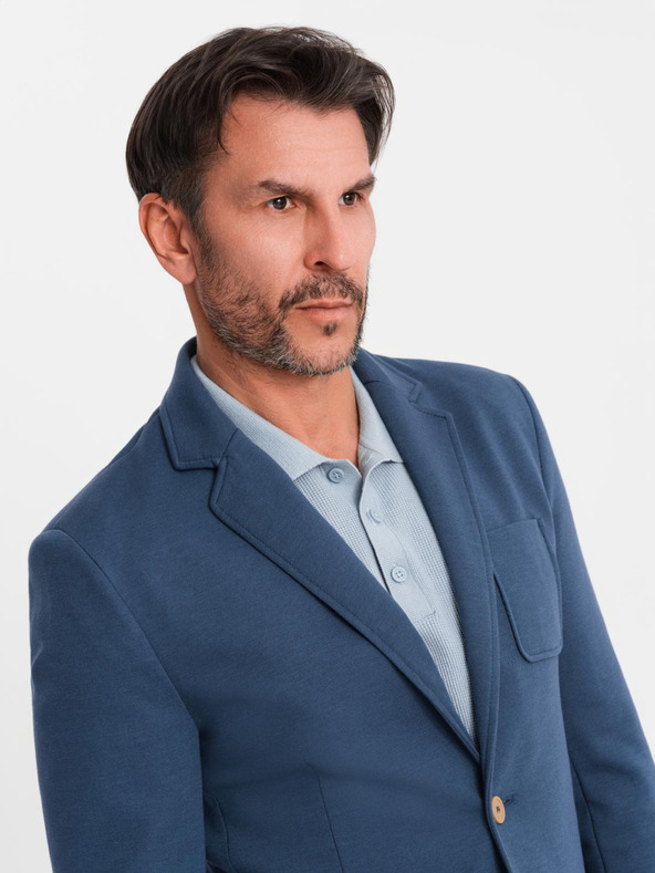 Ombre Clothing Sacou albastru SLIM cu textură fină pentru bărbați