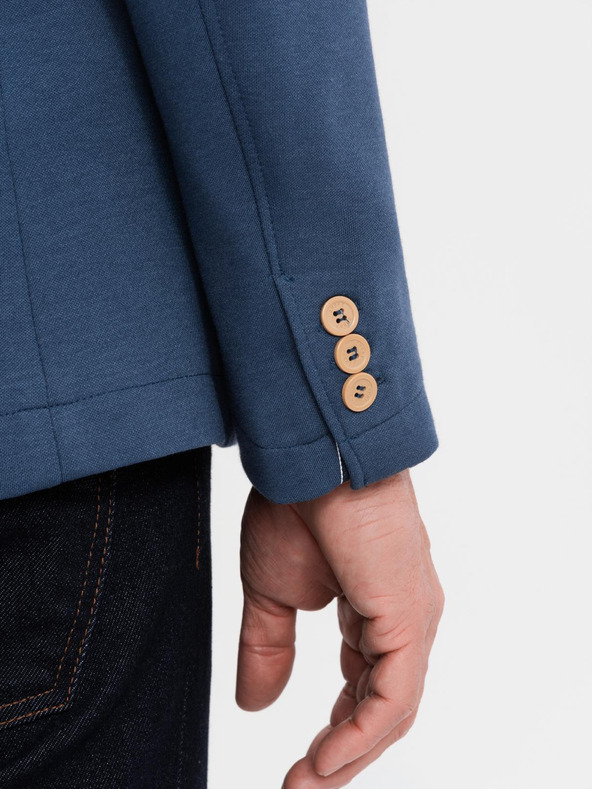 Ombre Clothing Sacou albastru SLIM cu textură fină pentru bărbați