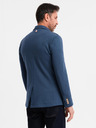Ombre Clothing Sacou albastru SLIM cu textură fină pentru bărbați