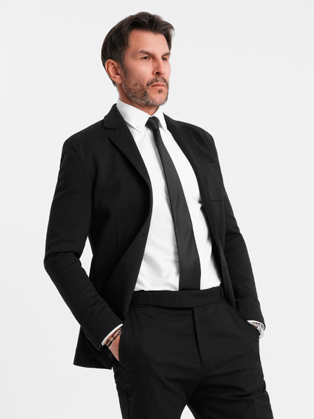 Ombre Clothing Sacou negru SLIM cu textură fină pentru bărbați