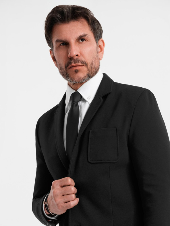 Ombre Clothing Sacou negru SLIM cu textură fină pentru bărbați