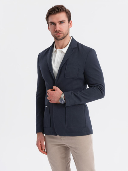 Ombre Clothing Sacou bleumarin închis SLIM din țesătură fin structurată pentru bărbați