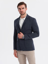 Ombre Clothing Sacou bleumarin închis SLIM din țesătură fin structurată pentru bărbați