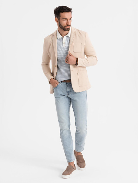 Ombre Clothing Sacou bej SLIM din țesătură fin structurată pentru bărbați
