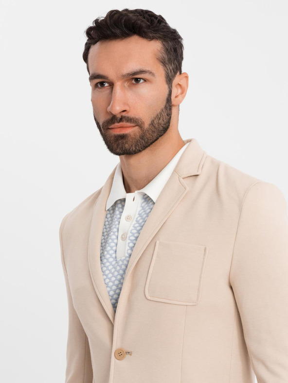 Ombre Clothing Sacou bej SLIM din țesătură fin structurată pentru bărbați