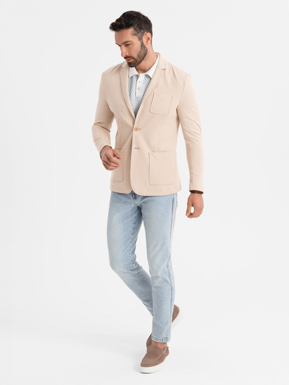 Ombre Clothing Sacou bej SLIM din țesătură fin structurată pentru bărbați