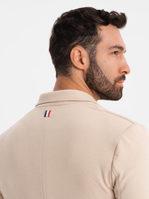 Ombre Clothing Sacou bej SLIM din țesătură fin structurată pentru bărbați