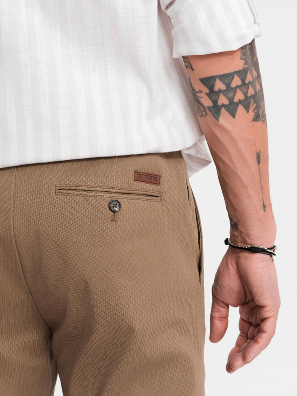 Ombre Clothing Pantaloni chino pentru bărbați REGULAR FIT cu structură fină - bej închis