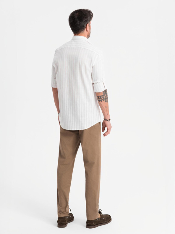 Ombre Clothing Pantaloni chino pentru bărbați REGULAR FIT cu structură fină - bej închis