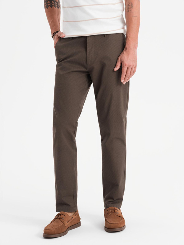 Ombre Clothing Pantaloni chino pentru bărbați REGULAR FIT cu structură fină - maro