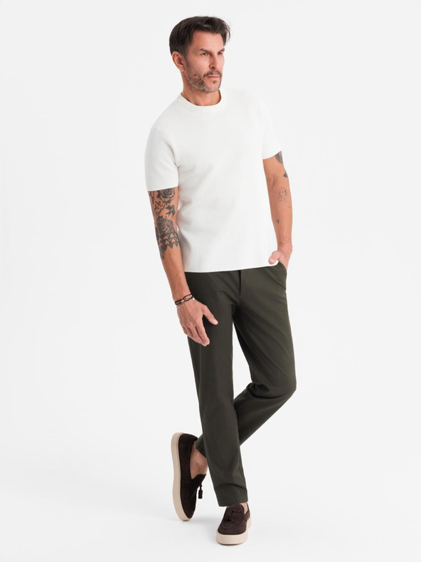 Ombre Clothing Pantaloni chino pentru bărbați REGULAR FIT cu structură fină - verde închis
