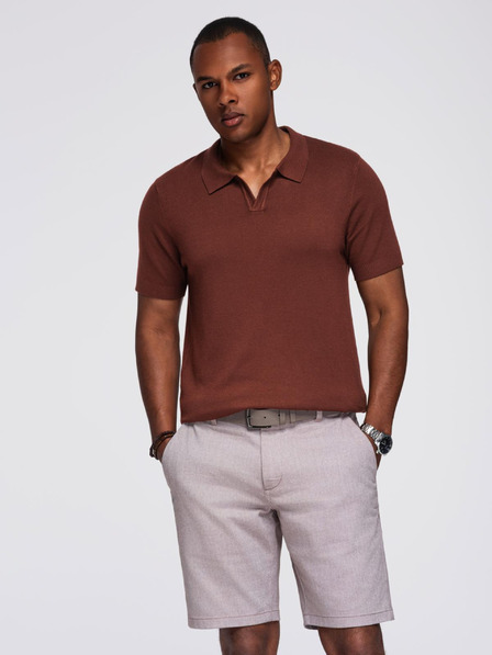 Ombre Clothing Tricou polo pentru bărbați fără nasturi cu țesătură clasică - maro închis
