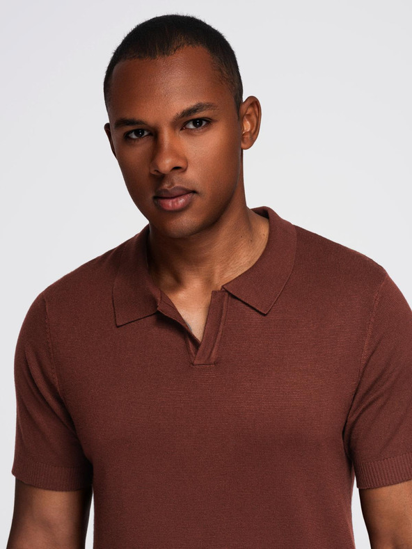 Ombre Clothing Tricou polo pentru bărbați fără nasturi cu țesătură clasică - maro închis