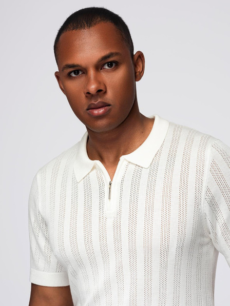 Ombre Clothing Tricou polo pentru bărbați cu fermoar la gât - alb