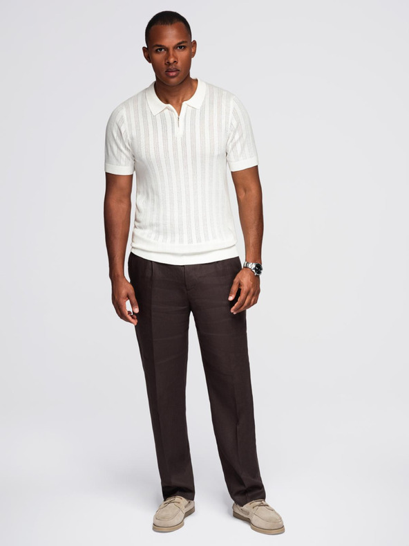 Ombre Clothing Tricou polo pentru bărbați cu fermoar la gât - alb