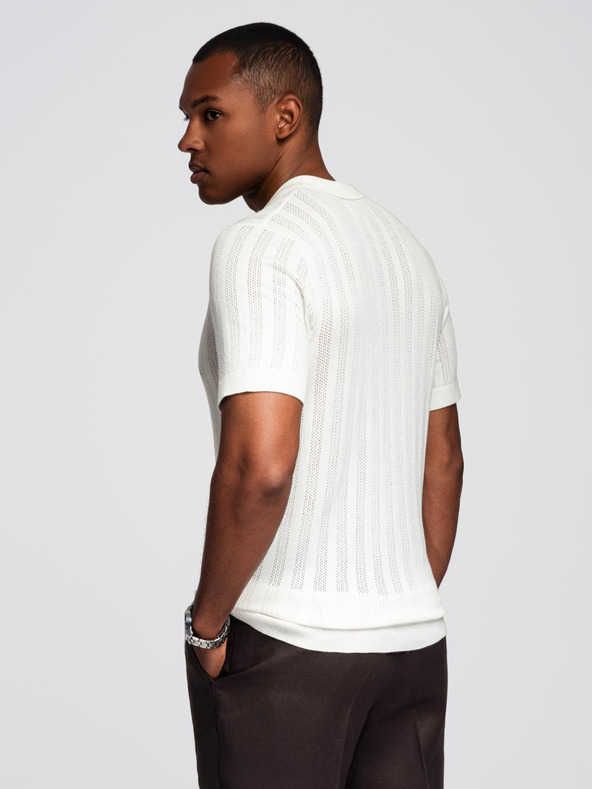 Ombre Clothing Tricou polo pentru bărbați cu fermoar la gât - alb