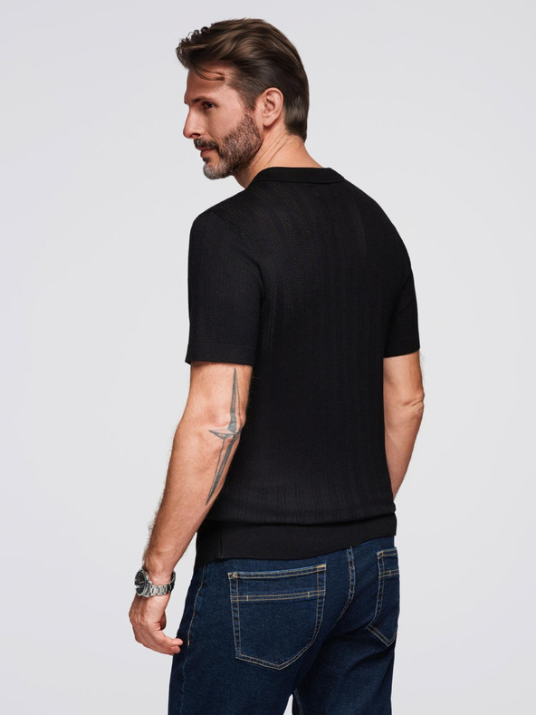 Ombre Clothing Tricou polo pentru bărbați cu fermoar la gât - negru