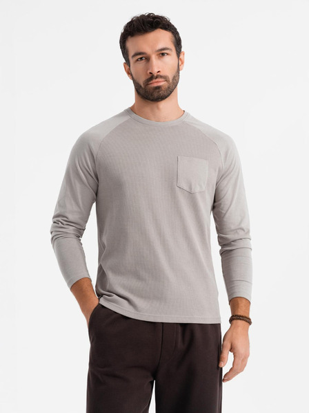 Ombre Clothing Tricou gri din bumbac cu mânecă lungă pentru bărbați