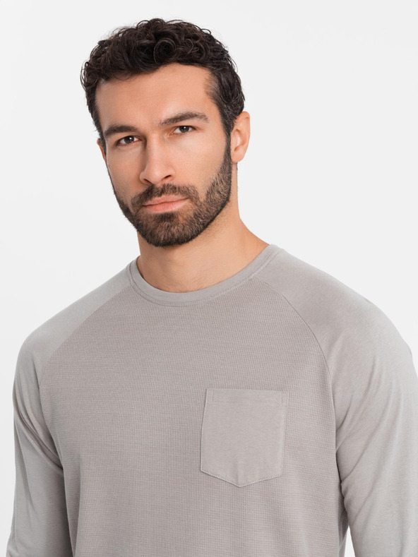 Ombre Clothing Tricou gri din bumbac cu mânecă lungă pentru bărbați