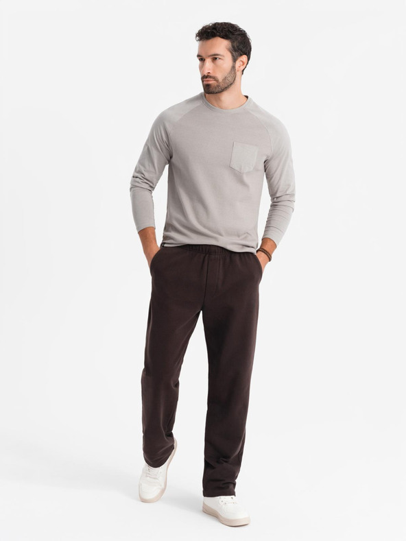 Ombre Clothing Tricou gri din bumbac cu mânecă lungă pentru bărbați