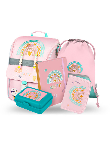 BAAGL  BAAGL 5 SET Zippy Curcubeu roz: ghiozdan, penar, sac, mapă, cutie