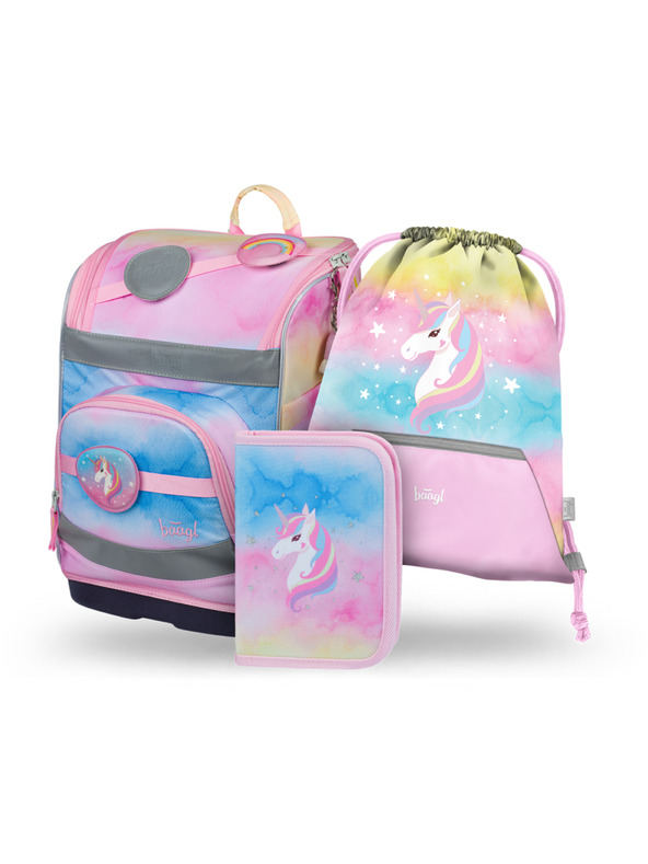 BAAGL  BAAGL SET 3 Zippy plus Unicorn curcubeu: ghiozdan, penar, sac