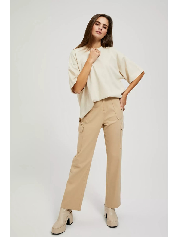Moodo Pantaloni bej cu buzunare