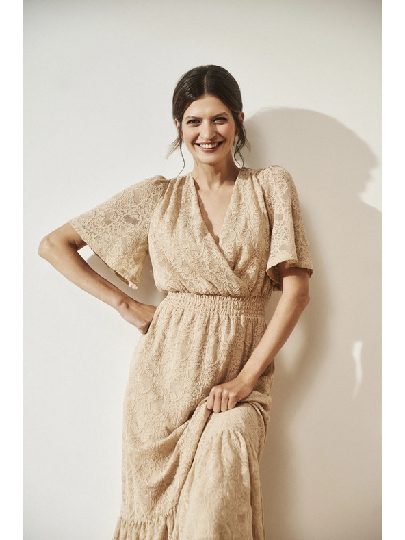 Moodo Rochie lungă din dantelă crem