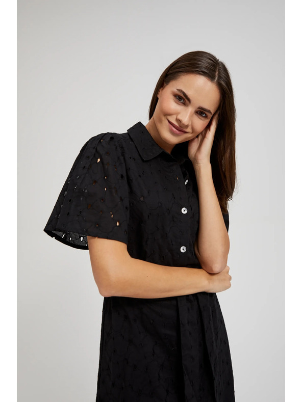 Moodo Rochie neagră tip cămașă cu mâneci largi