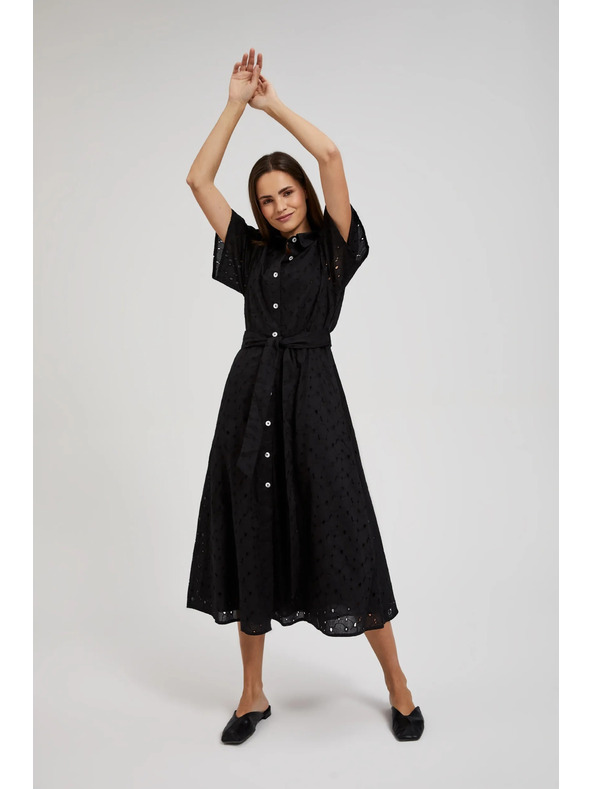 Moodo Rochie neagră tip cămașă cu mâneci largi