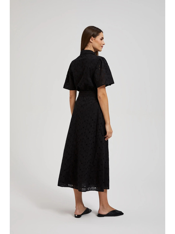 Moodo Rochie neagră tip cămașă cu mâneci largi