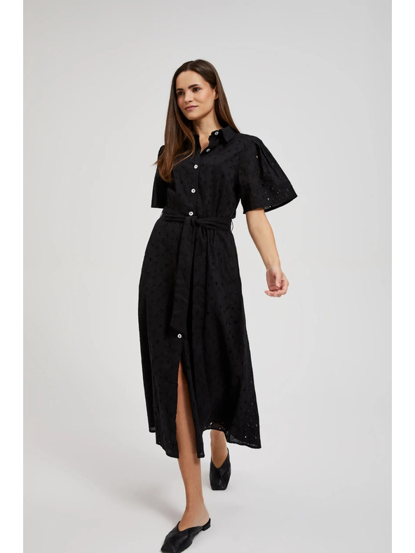 Moodo Rochie neagră tip cămașă cu mâneci largi