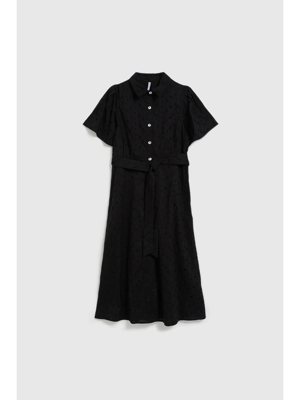 Moodo Rochie neagră tip cămașă cu mâneci largi