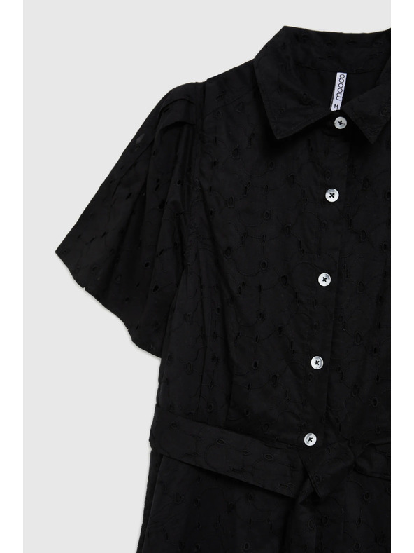 Moodo Rochie neagră tip cămașă cu mâneci largi