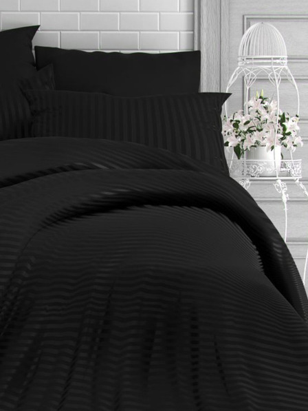 Kvalitex Lenjerie de pat franceză satinată cu dungi 1+2, 200x200, 70x90cm NEGRU