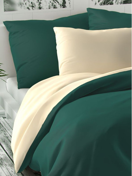 Kvalitex Lenjerie de pat din satin franțuzesc prelungită LUXURY COLLECTION 1+2, 240x220, 70x90cm verde închis / cremă