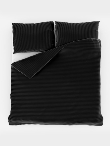 Kvalitex Lenjerie satinată cu dungi 140x220, 70x90cm NEGRU